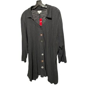 Avenue Black Button Front Long Sleeve Tunic Top Women Plus Size